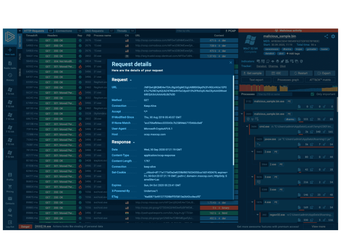 Tools for conducting malware traffic analysis in a sandbox